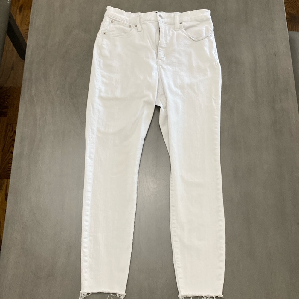 10” high-rise skinny white jeans
